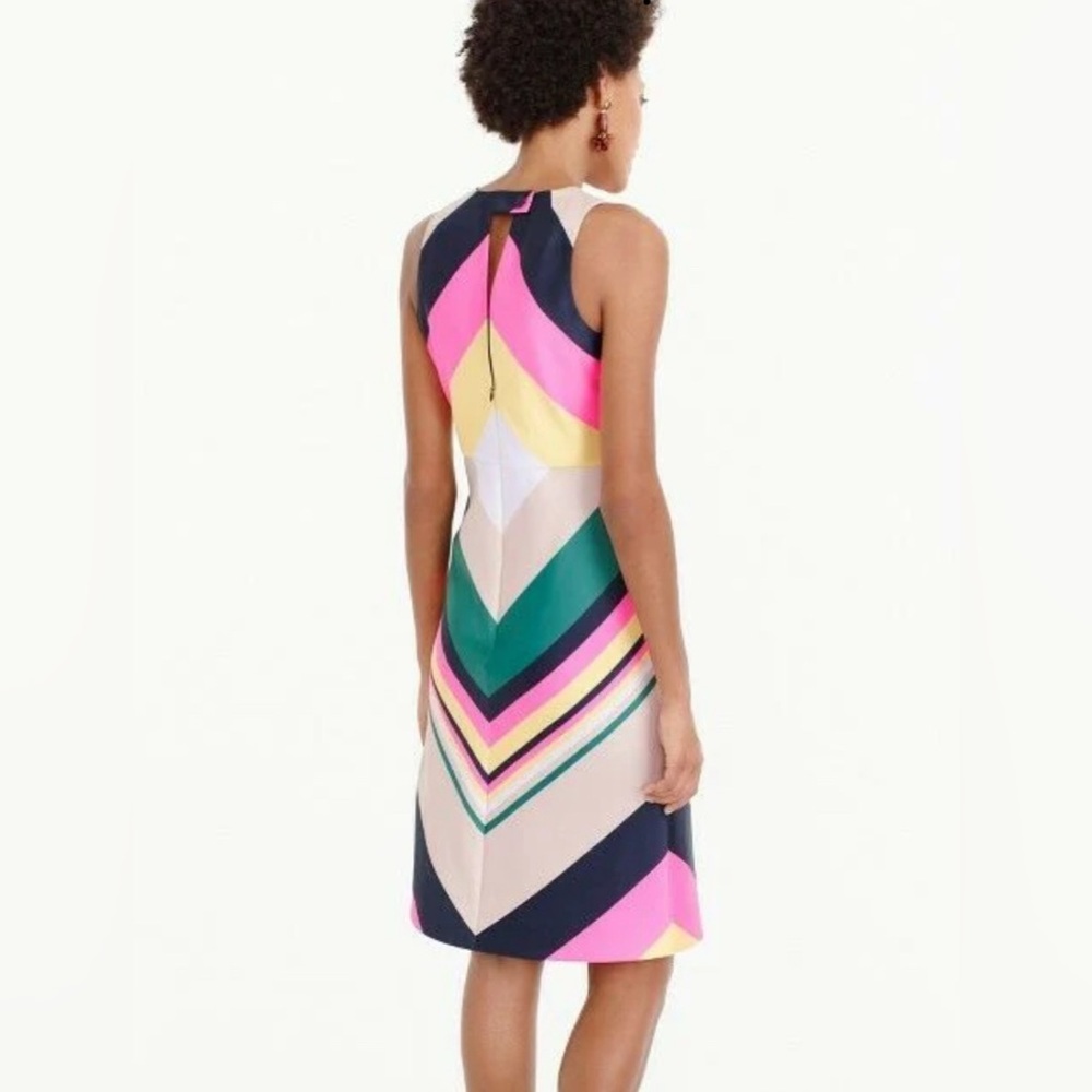 J. Crew Multicolor Chevron Midi Dress in Pink, Navy, Green, Yellow, Cream - Picture 2 of 10